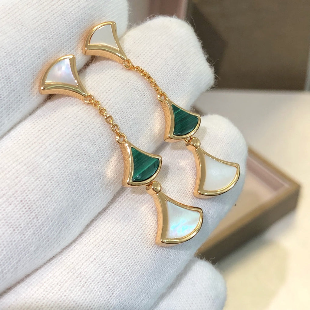 [BIJOUX]DREAM EARRINGS 3 MOTIFS MALACHITE MOP PINK GOLD