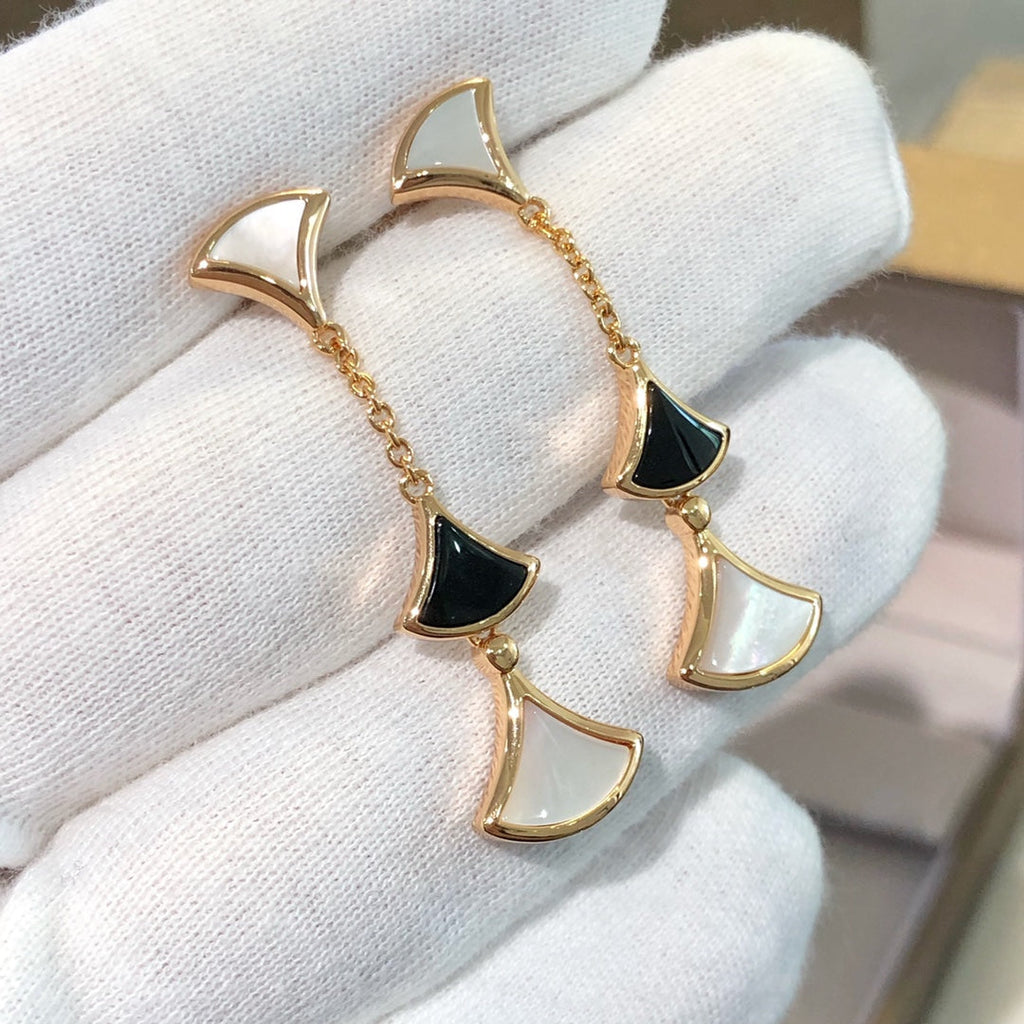 [BIJOUX]DREAM EARRINGS 3 MOTIFS ONYX MOP PINK GOLD