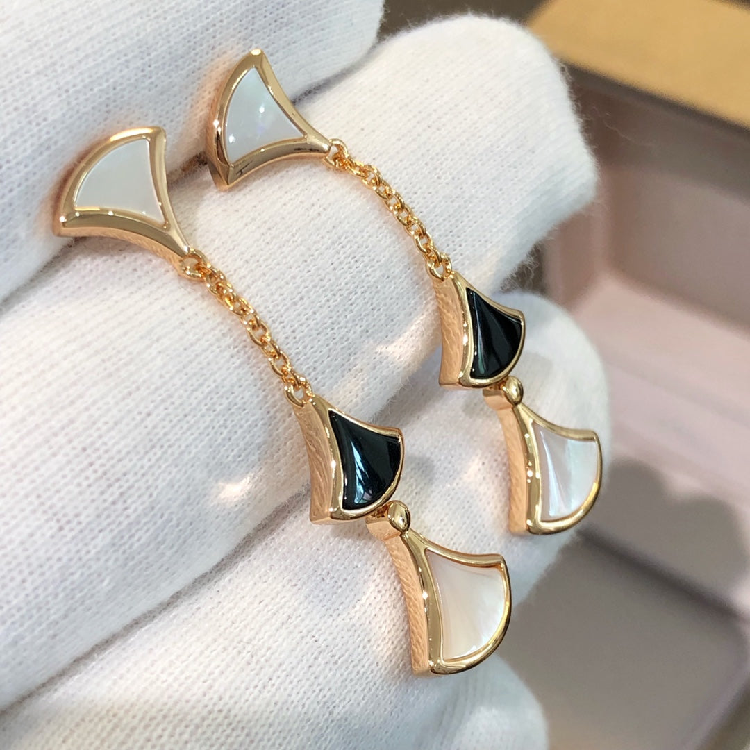 [BIJOUX]DREAM EARRINGS 3 MOTIFS ONYX MOP PINK GOLD