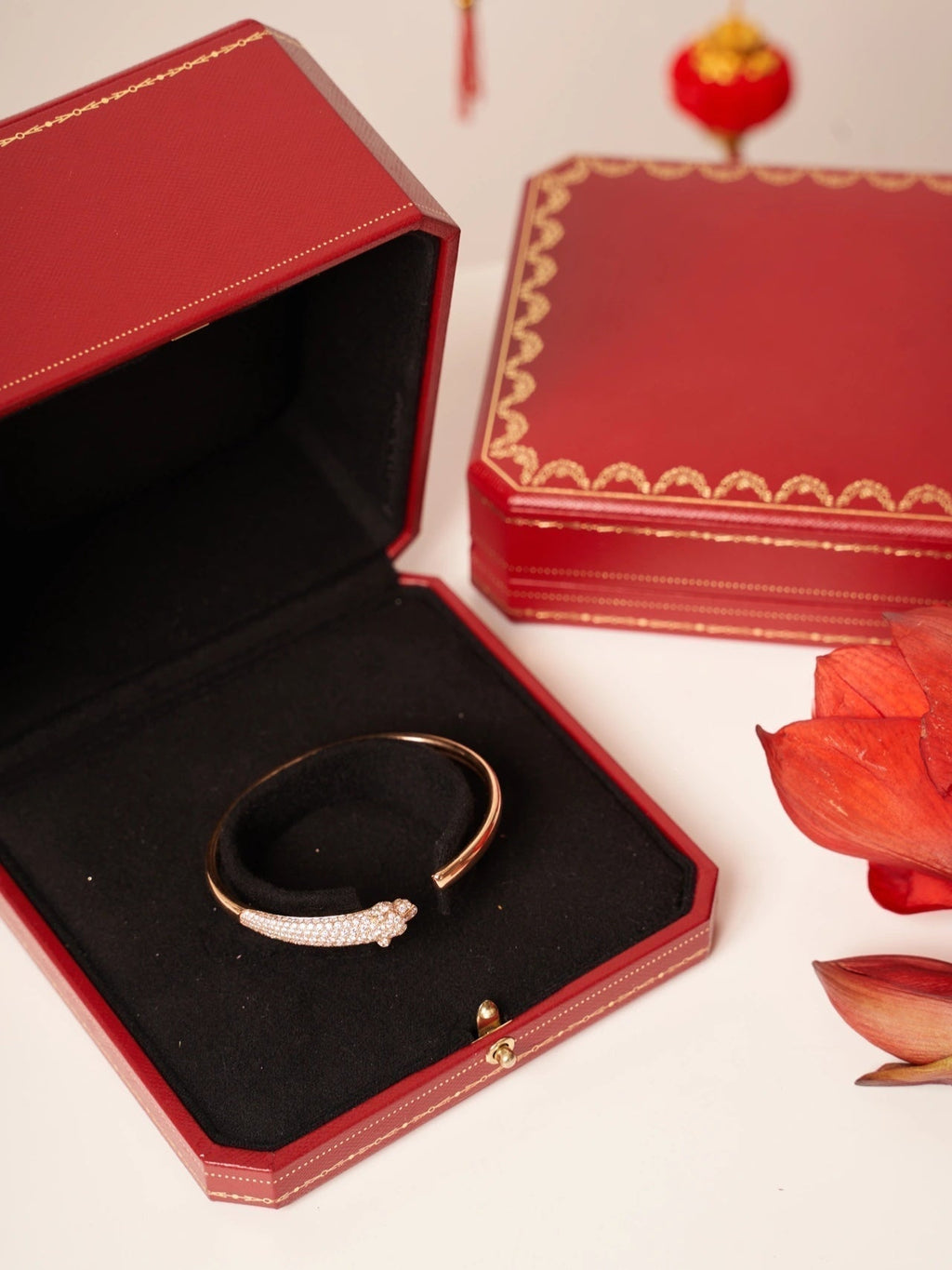 [BIJOUX]PANTHERE ROSE GOLD DIAMOND OPEN BRACELET