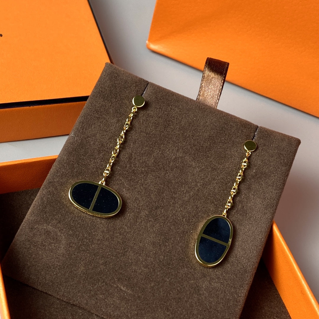 [BIJOUX]CHAINE VERSO BLACK CERAMIC EARRINGS