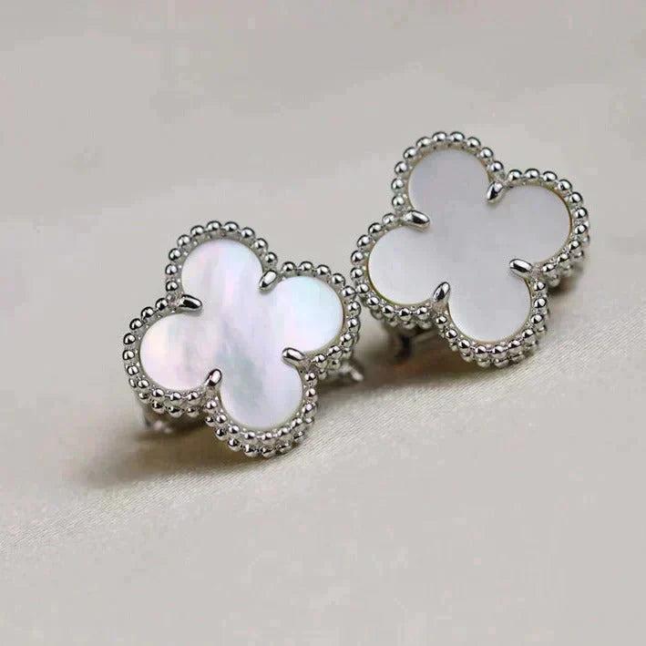 [Topon]CLOVER MEDIUM 1 MOTIFS  WHITE MOP EARRINGS SILVER