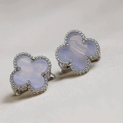 [BIJOUX]CLOVER MEDIUM 1 MOTIFS  WHITE MOP EARRINGS SILVER
