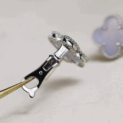 [BIJOUX]CLOVER MEDIUM 1 MOTIFS  WHITE MOP EARRINGS SILVER