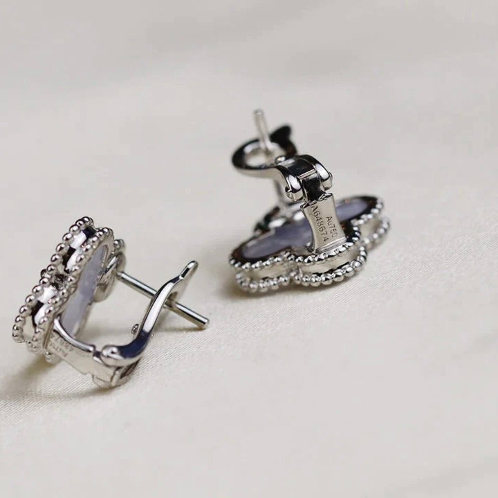 [BIJOUX]CLOVER MEDIUM 1 MOTIFS  WHITE MOP EARRINGS SILVER