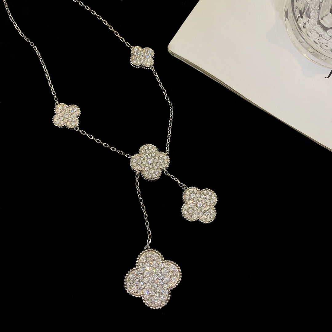 [Topon]CLOVER 5 MOTIFS SILVER DIAMONDS NECKLACE