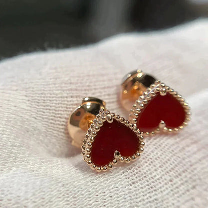 [BIJOUX]HEART CARNELIAN STUD EARRINGS