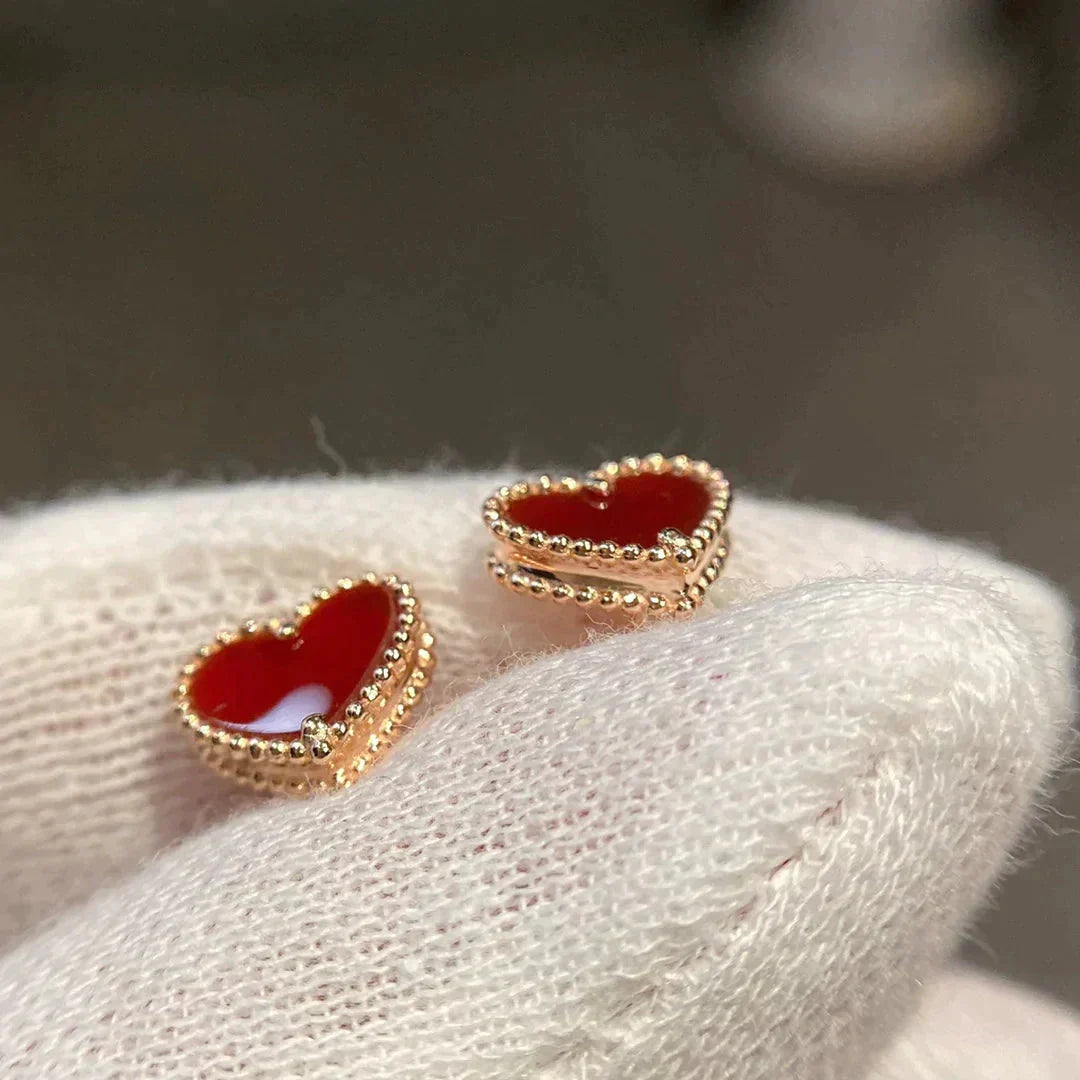 [BIJOUX]HEART CARNELIAN STUD EARRINGS
