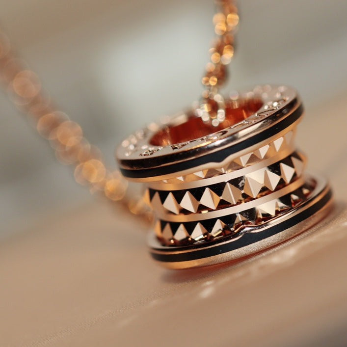 [BIJOUX]ZERO 1 ROCK PEDANT PINK GOLD BLACK NECKLACE