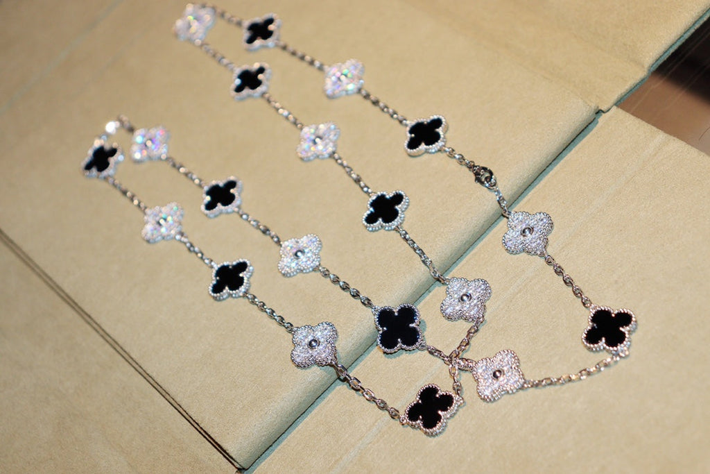 [BIJOUX]TRÈFLE 20 MOTIFS ONYX DIAMANT ARGENT