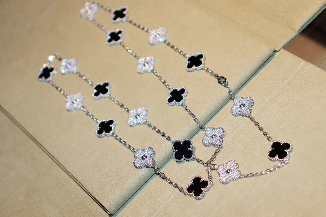 [BIJOUX]TRÈFLE 20 MOTIFS ONYX DIAMANT ARGENT