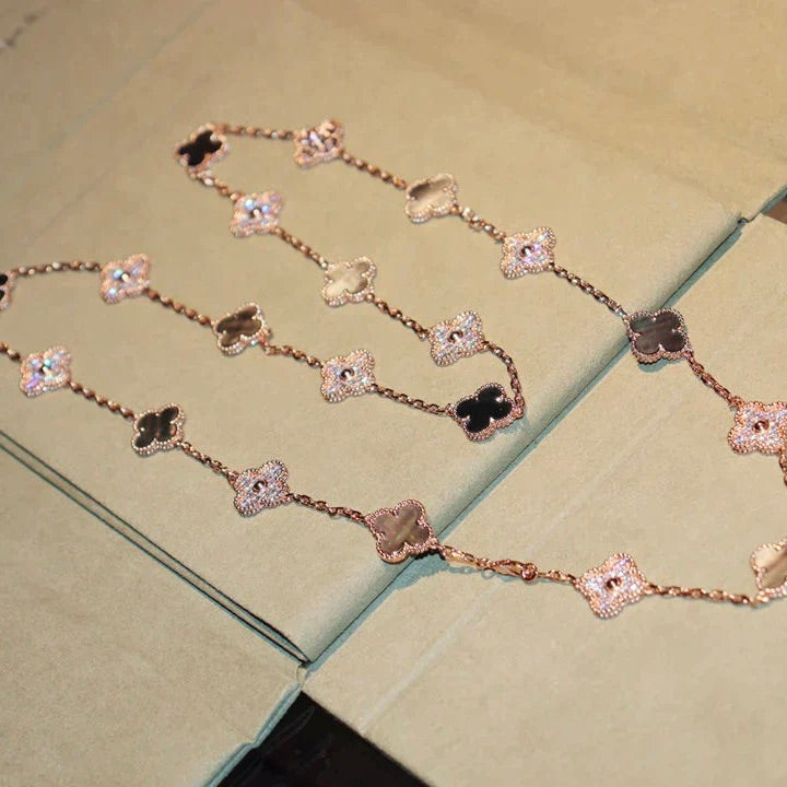[BIJOUX] COLLIER CLOVER 20 MOTIFS DARK MOP DIAMANT