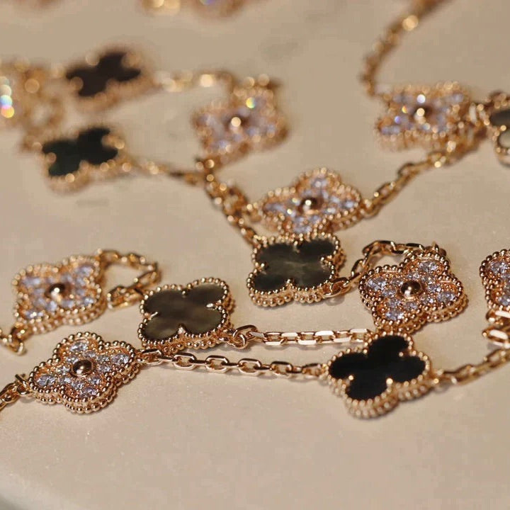 [BIJOUX] COLLIER CLOVER 20 MOTIFS DARK MOP DIAMANT
