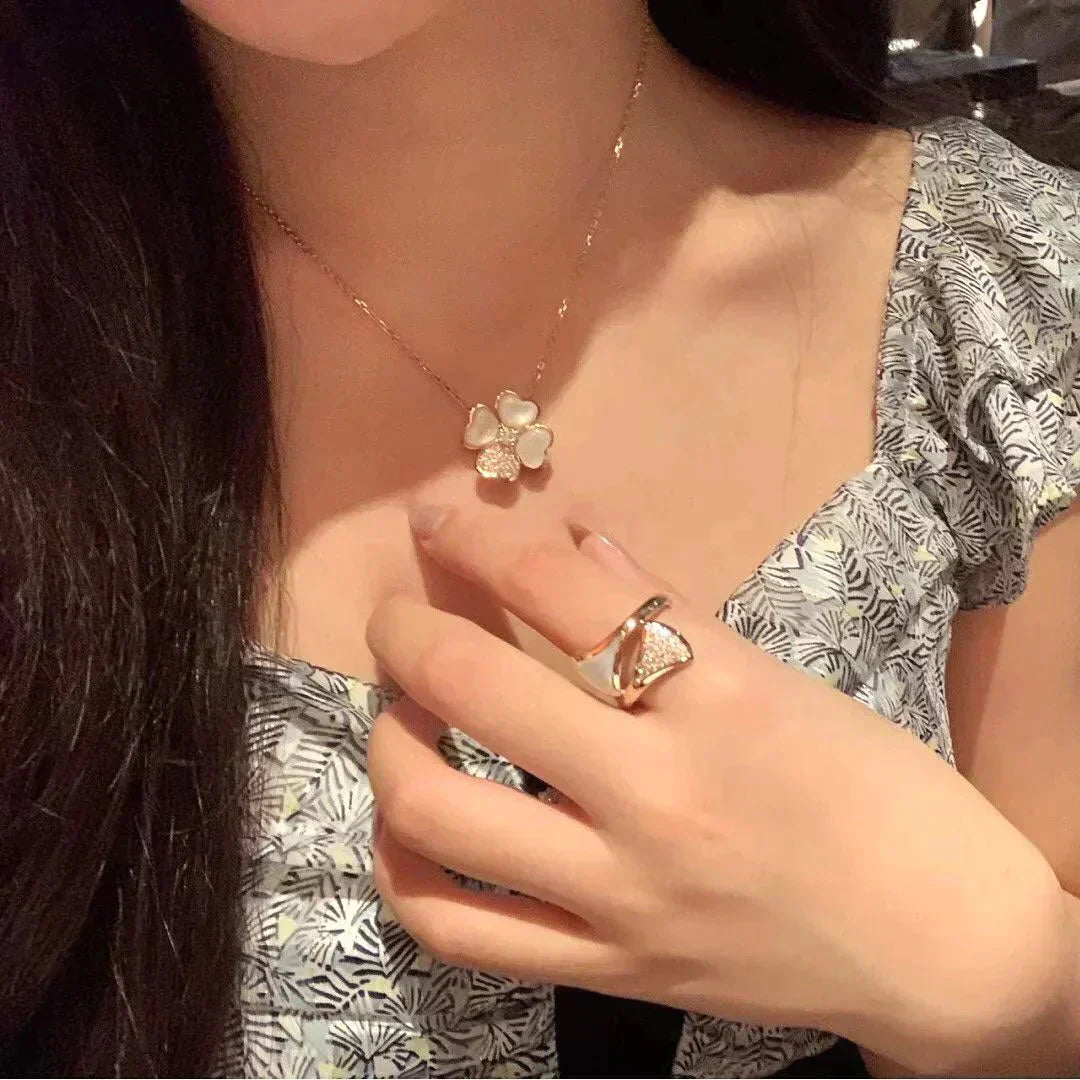 [BIJOUX]CLOVER MOP DIAMOND ROSE GOLD NECKLACE