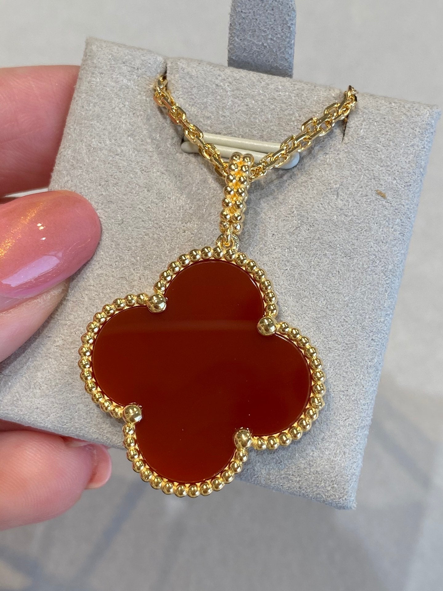 [BIJOUX]CLOVER 25MM NECKLACE GOLD CARNELIAN