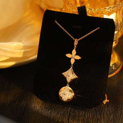 [BIJOUX]STAR AND SUN DIAMOND PINK GOLD NECKLACE