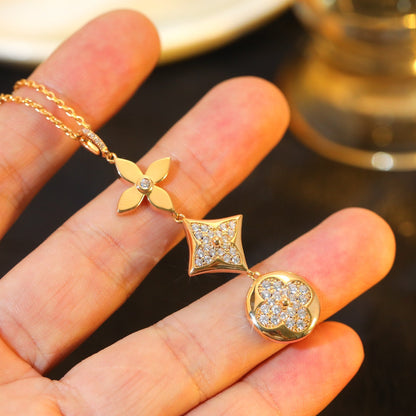 [BIJOUX]STAR AND SUN DIAMOND PINK GOLD NECKLACE