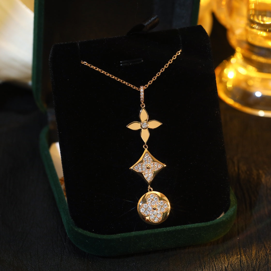 [BIJOUX]STAR AND SUN DIAMOND PINK GOLD NECKLACE
