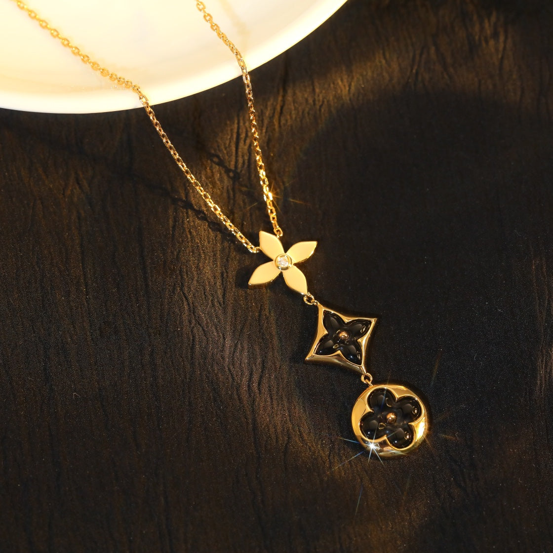 [BIJOUX] COLLIER OR ROSE ONYX ÉTOILE ET SOLEIL