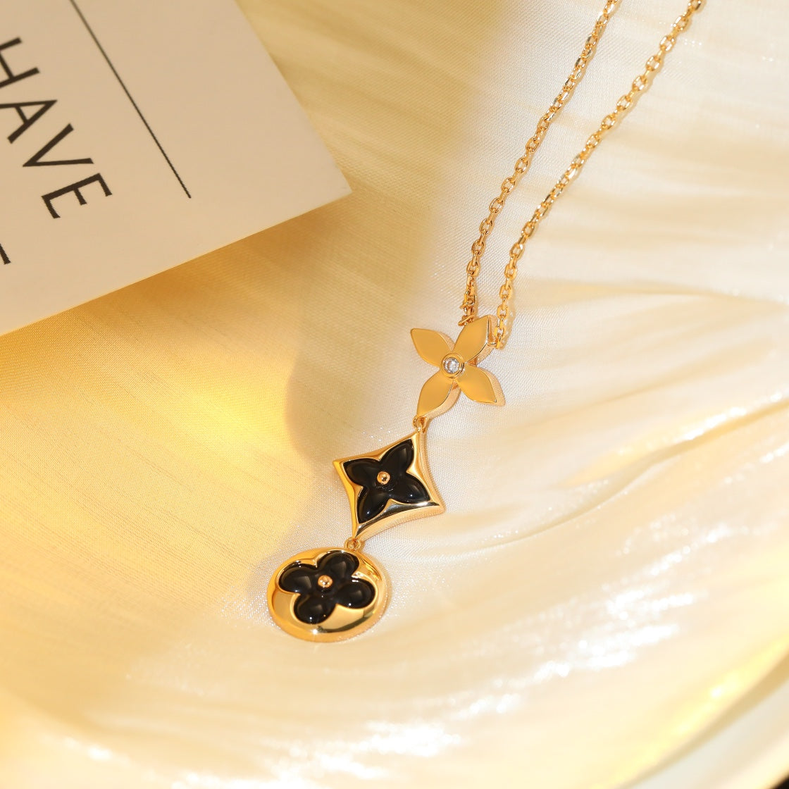 [BIJOUX] COLLIER OR ROSE ONYX ÉTOILE ET SOLEIL