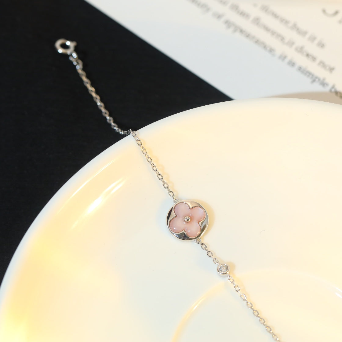 [BIJOUX]BRACELET ARGENT MOTIF SOLEIL NACRE ROSE
