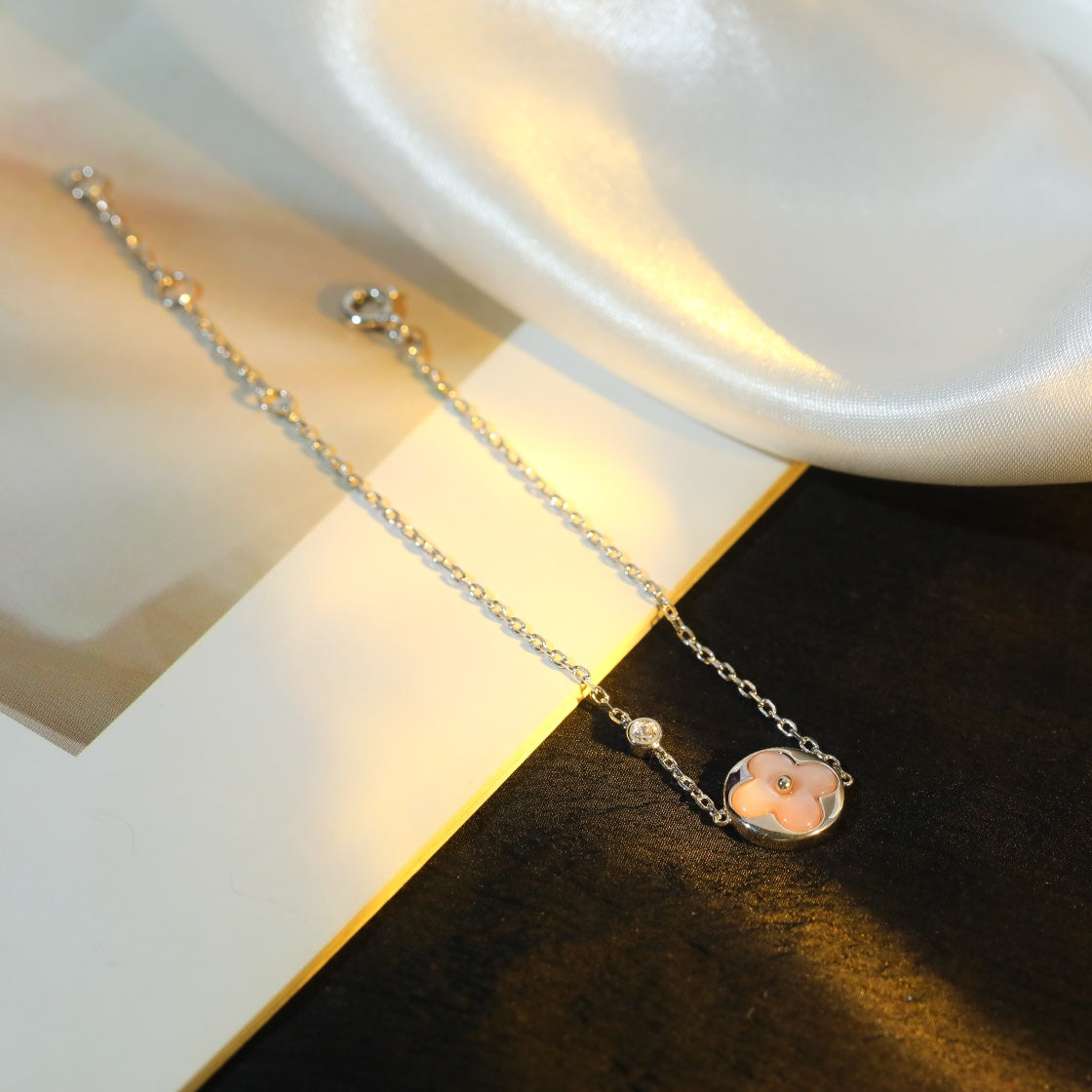 [BIJOUX]BRACELET ARGENT MOTIF SOLEIL NACRE ROSE