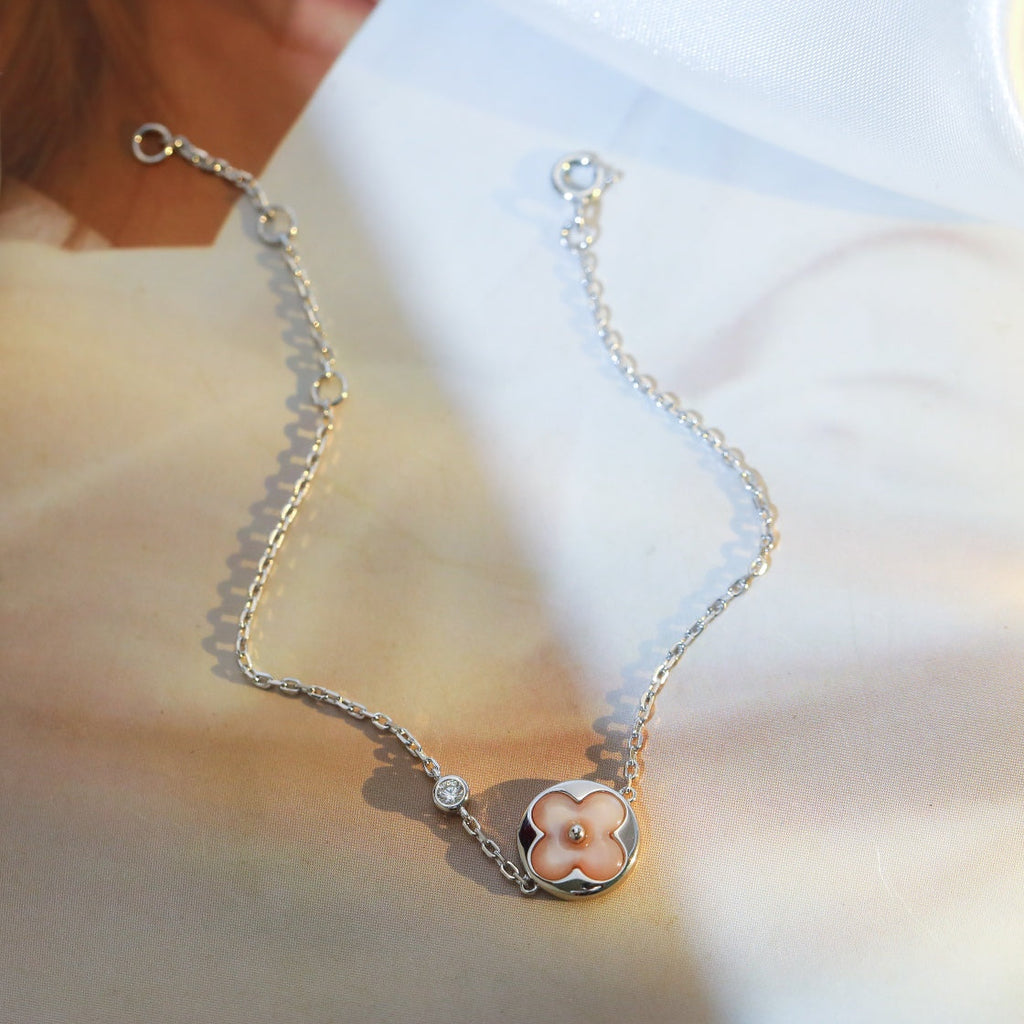 [BIJOUX]BRACELET ARGENT MOTIF SOLEIL NACRE ROSE