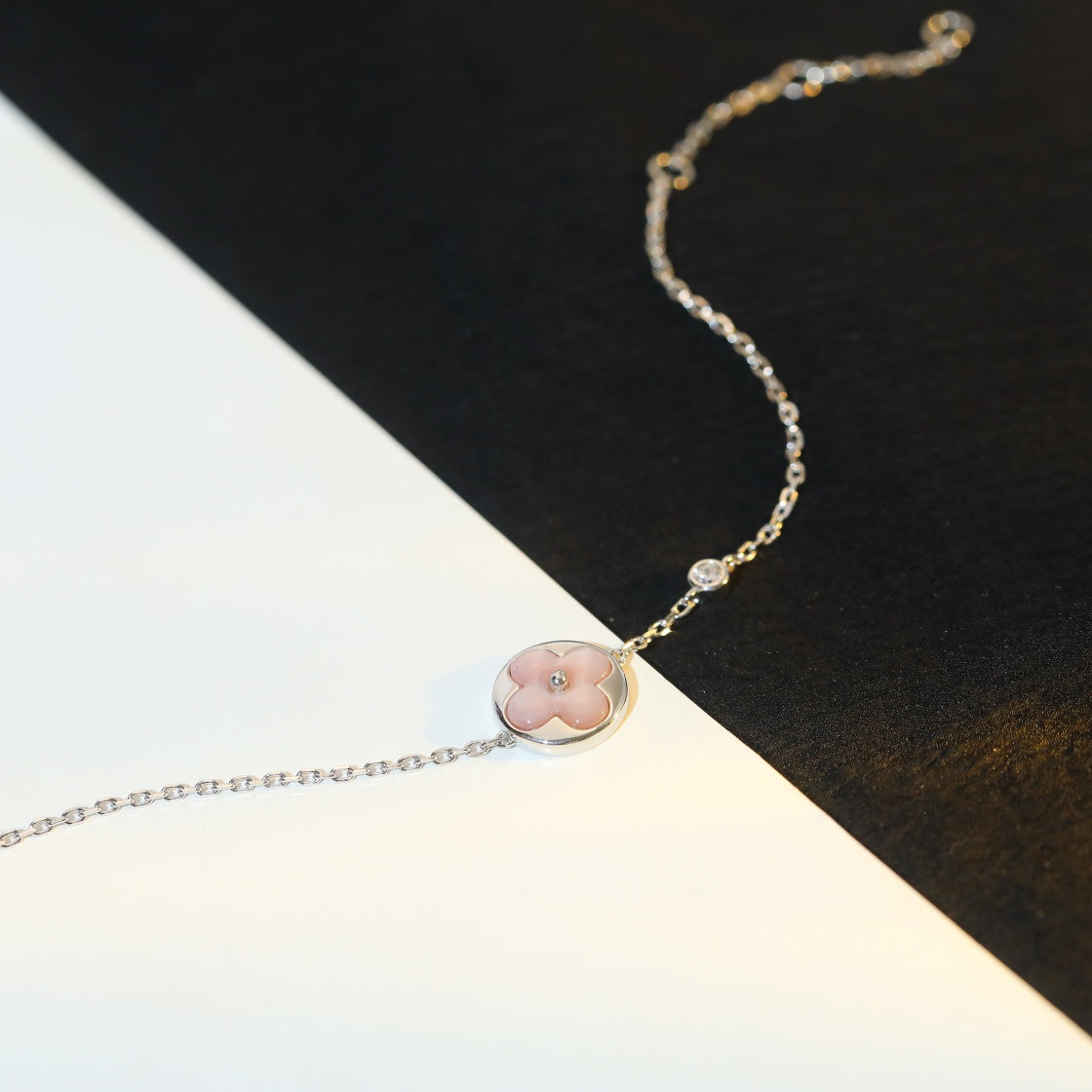 [BIJOUX]BRACELET ARGENT MOTIF SOLEIL NACRE ROSE