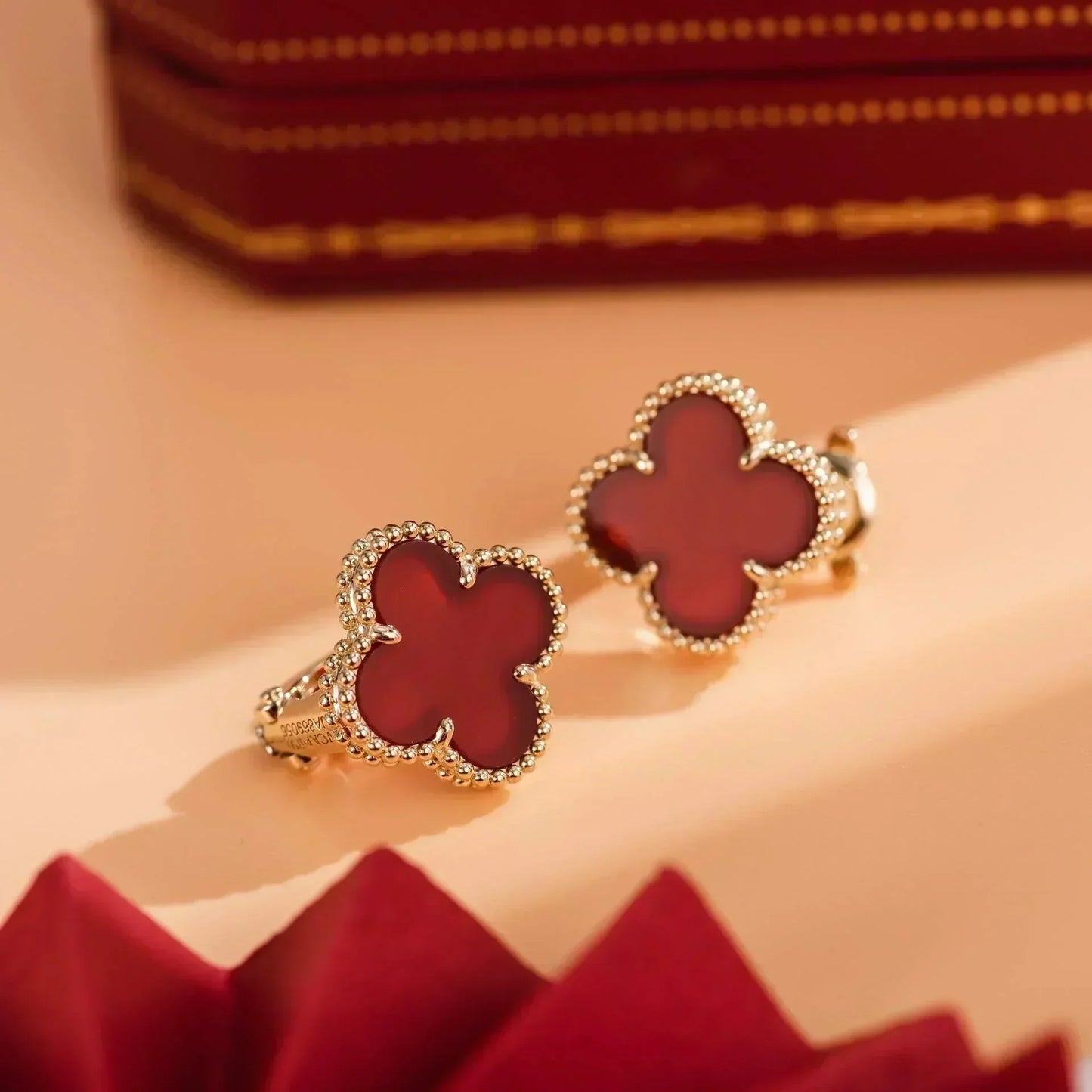 [BIJOUX]CLOVER MEDIUM 1 MOTIFS CARNELIAN  EARRINGS