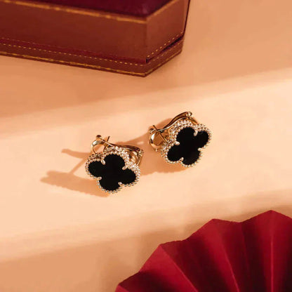 [BIJOUX]CLOVER MEDIUM 1 MOTIFS  ONYX STUD EARRINGS