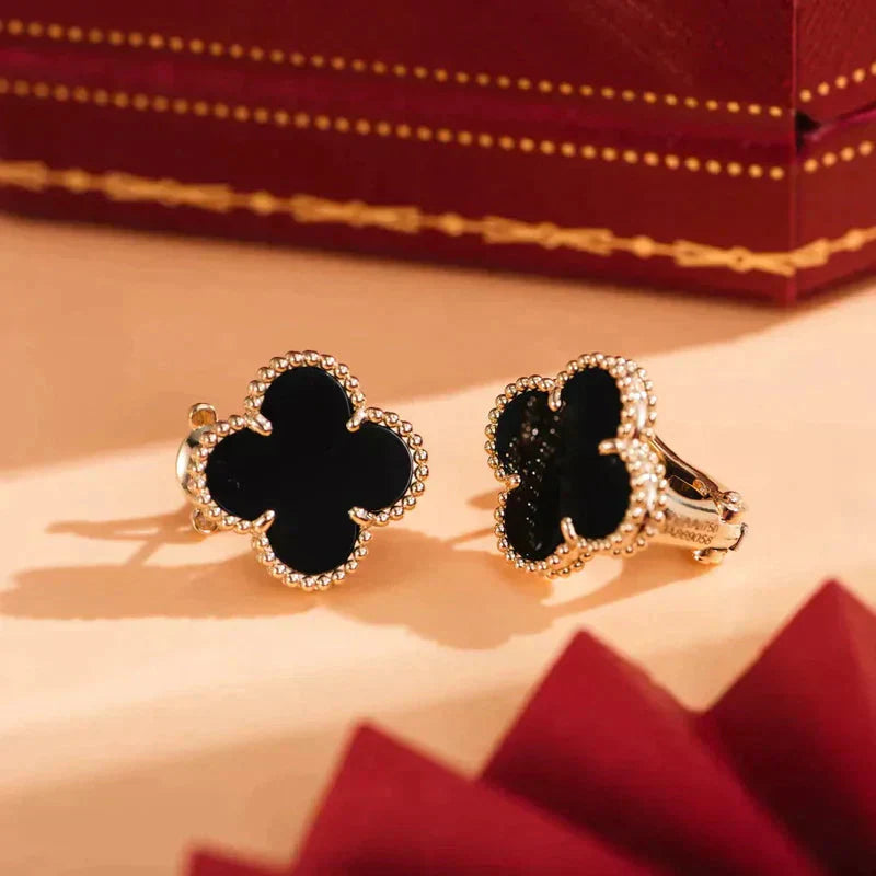 [BIJOUX]CLOVER MEDIUM 1 MOTIFS  ONYX STUD EARRINGS