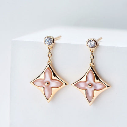 [BIJOUX]DOUBLE STAR PINK GOLD MOP DROP EARRINGS