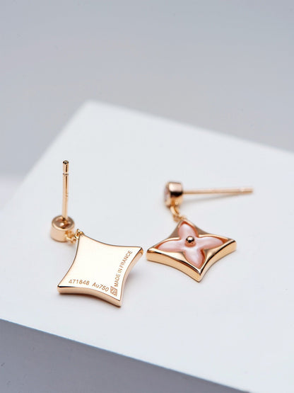 [BIJOUX]DOUBLE STAR PINK GOLD MOP DROP EARRINGS