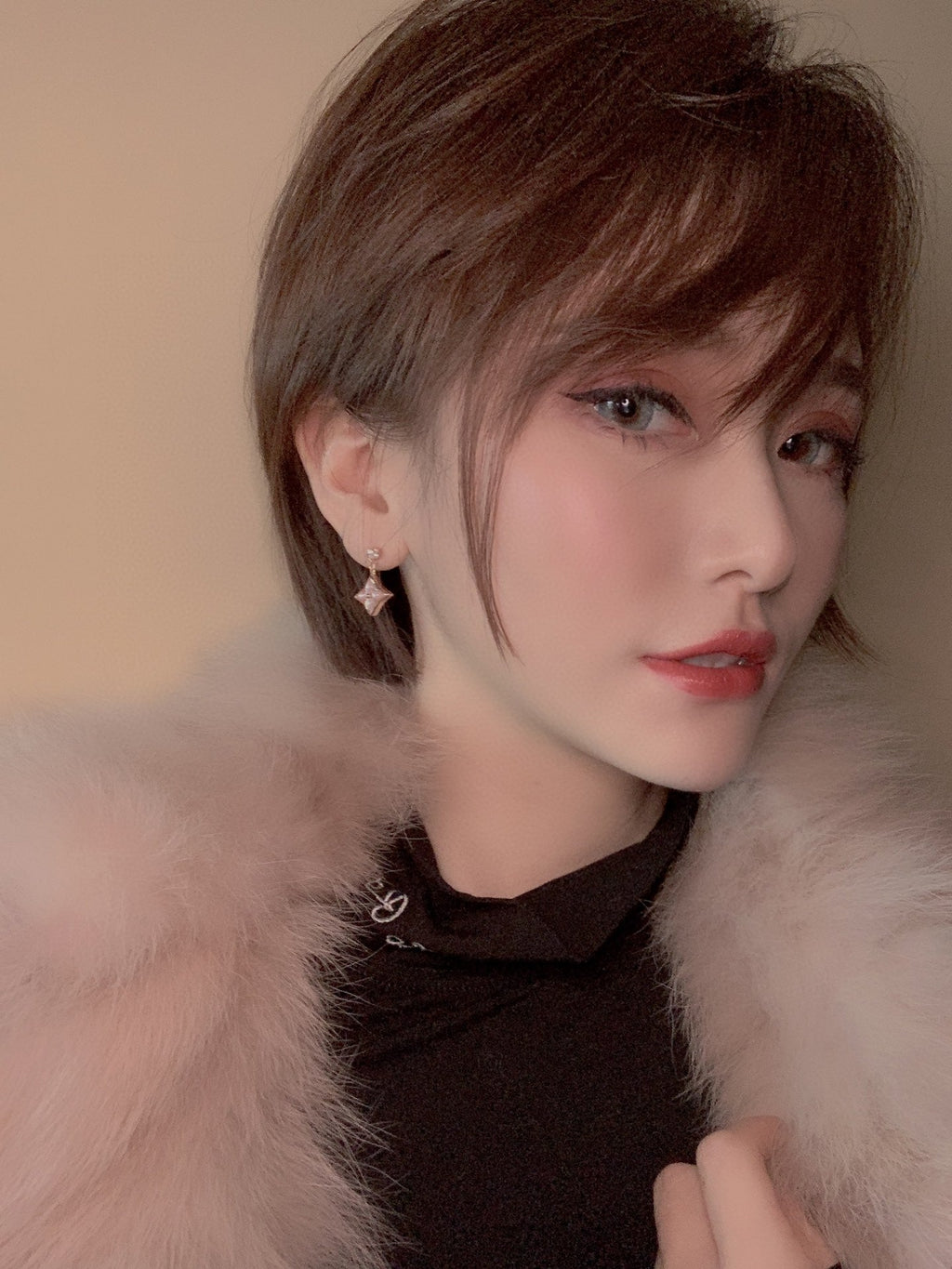 [BIJOUX]DOUBLE STAR PINK GOLD MOP DROP EARRINGS