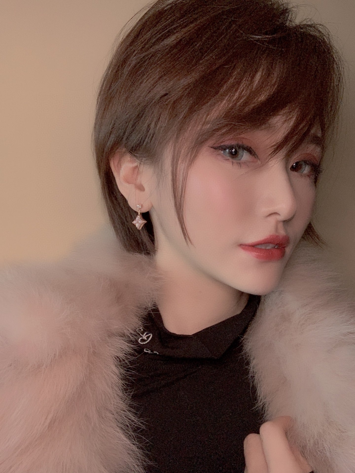 [BIJOUX]DOUBLE STAR PINK GOLD MOP DROP EARRINGS