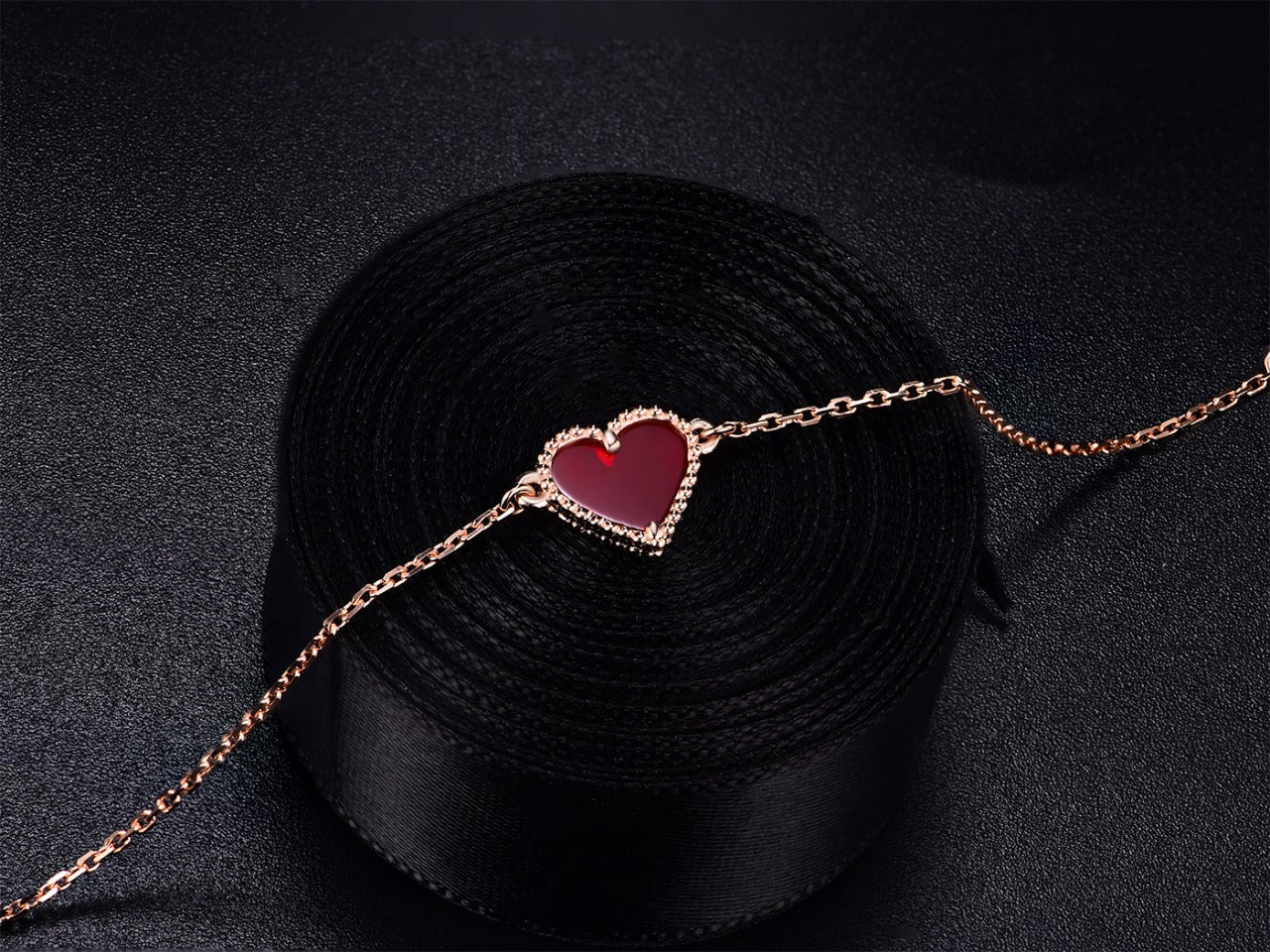 [BIJOUX]HEART CARNELIAN PINK GOLD BRACELET