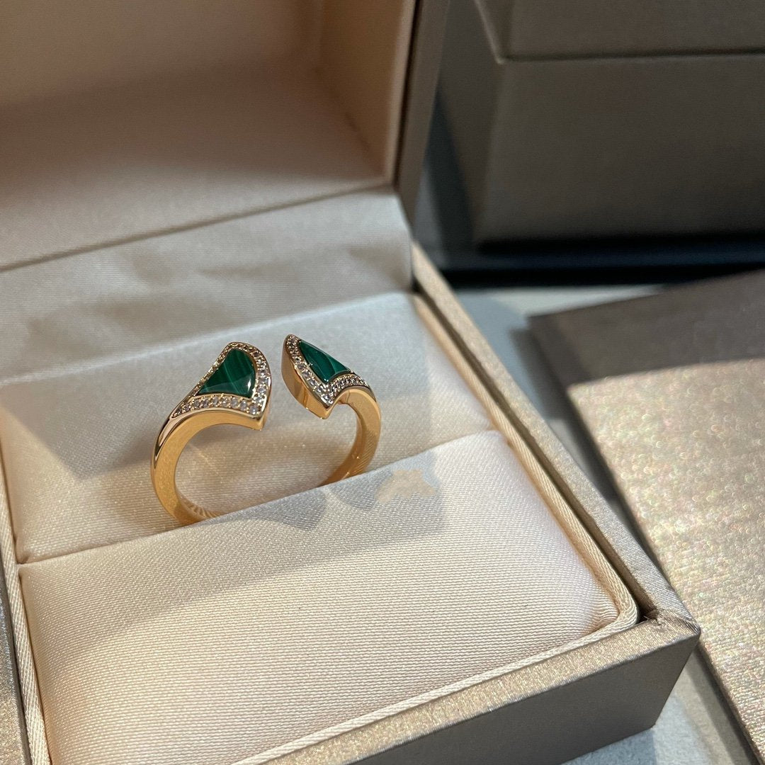 [BIJOUX]DREAM MALACHITE DIAMOND OPEN RING