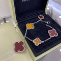 [Topon]CLOVER 5 MOTIFS SIVLER CARNELIAN TIGER EYE BRACELET