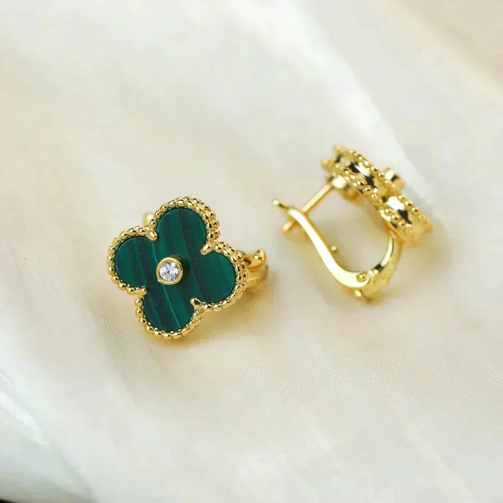[Topon]CLOVER MEDIUM 1 MOTIFS MALACHITE DIAMOND EARRINGS