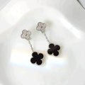 [Topon]CLOVER 2 MOTIFS  DIAMOND ONYX EARRINGS SILVER