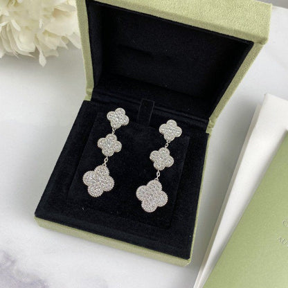[BIJOUX]CLOVER 3 MOTIF DIAMOND SILVER DROP EARRINGS