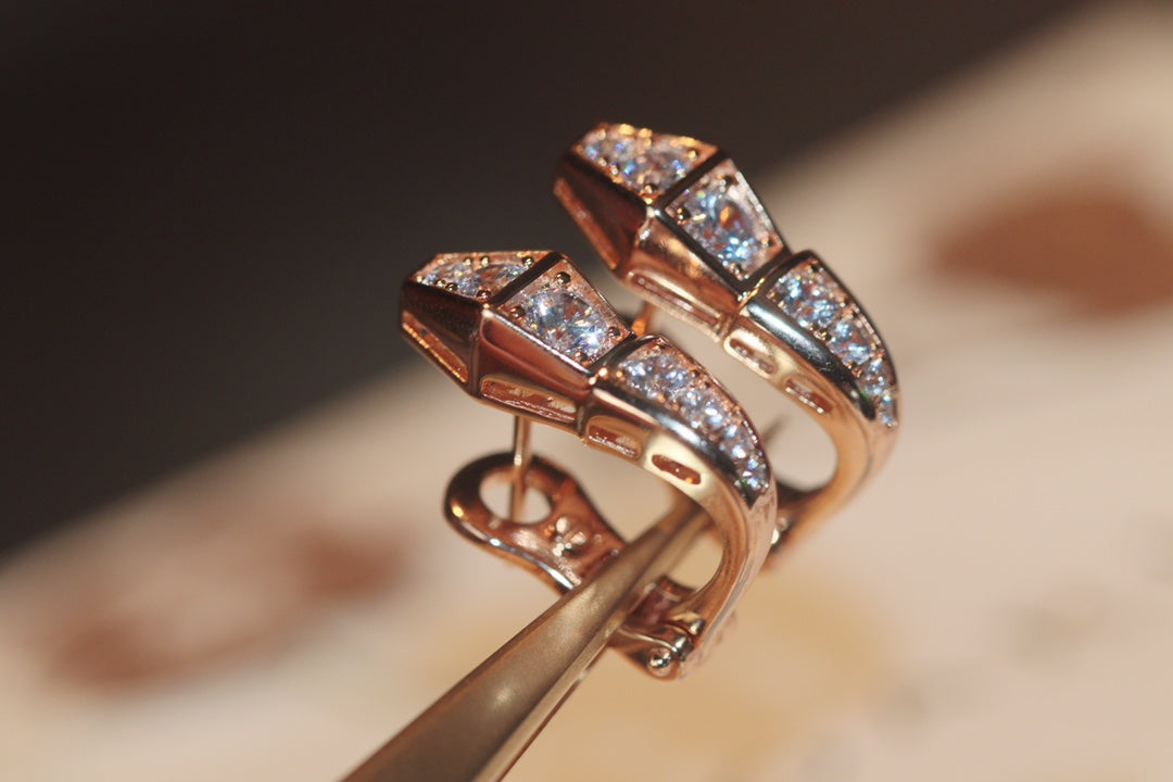 [BIJOUX]SERPENT PINK GOLD DIAMOND EARRINGS