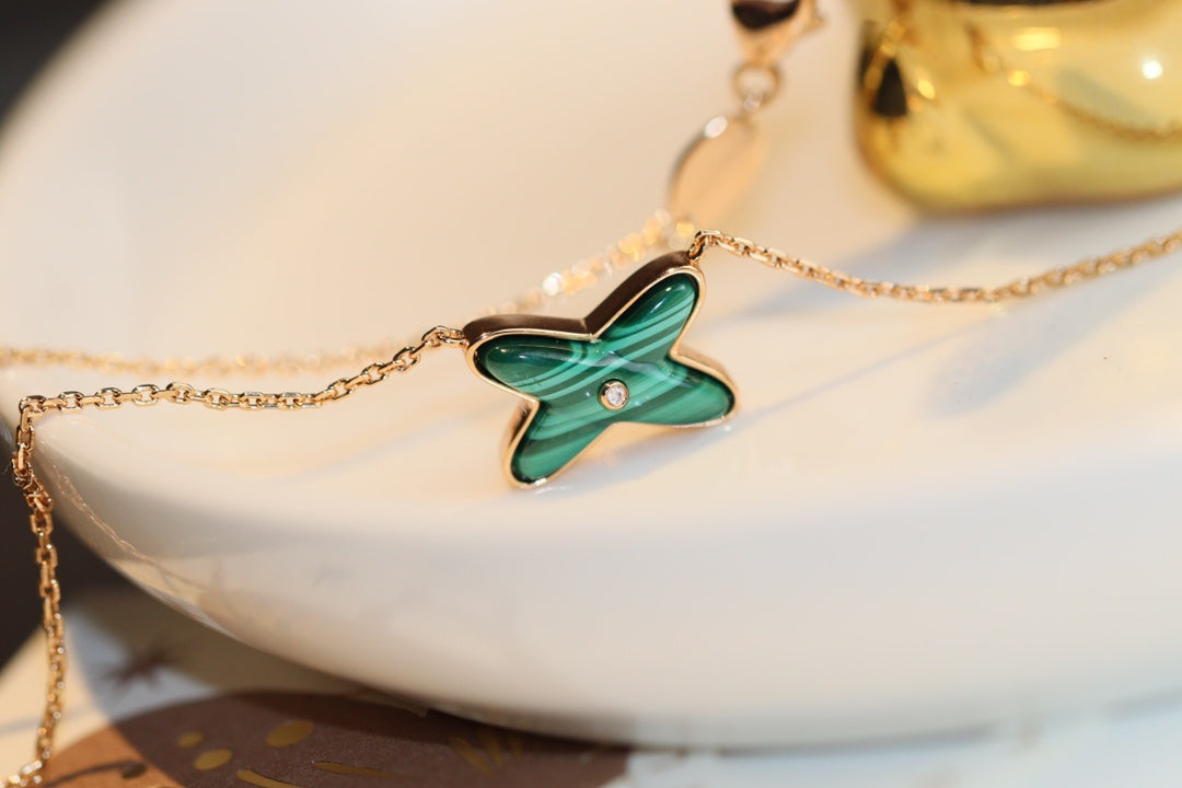 [BIJOUX]COLLIER JEUX MALACHITE 1 DIAMANT OR ROSE