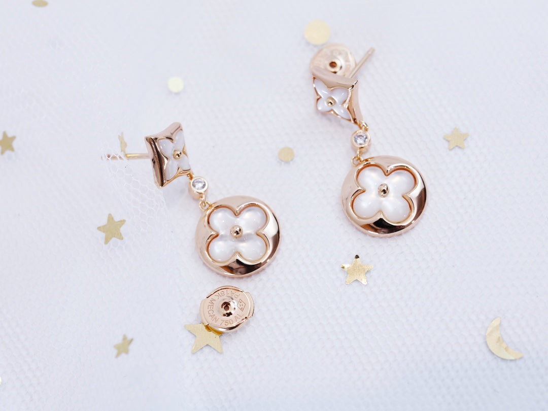 [BIJOUX]BOUCLES D'OREILLES PENDANTES EN OR ROSE ÉTOILE ET SOLEIL