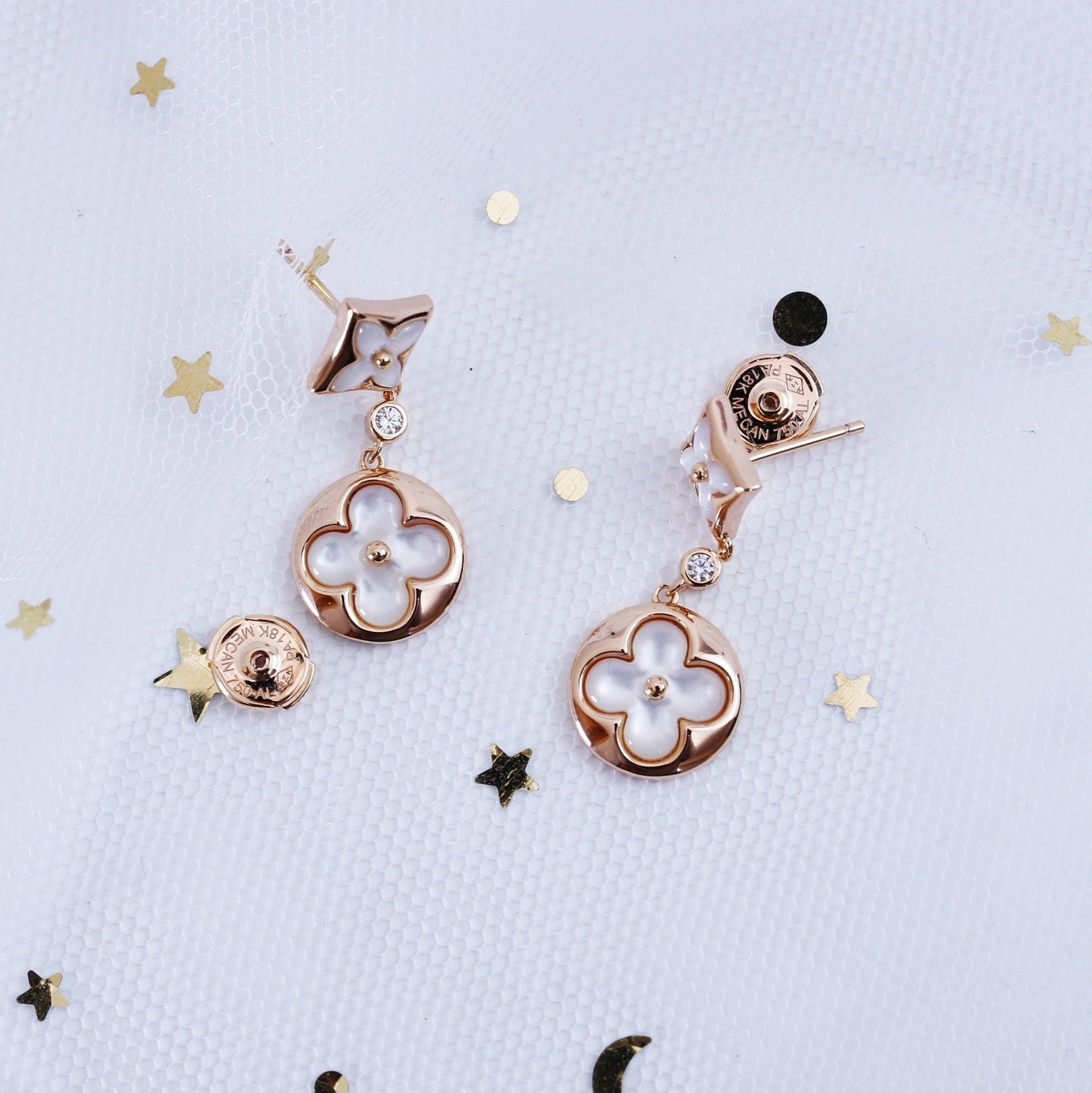 [BIJOUX]STAR AND SUN PINK GOLD MOP DROP EARRINGS