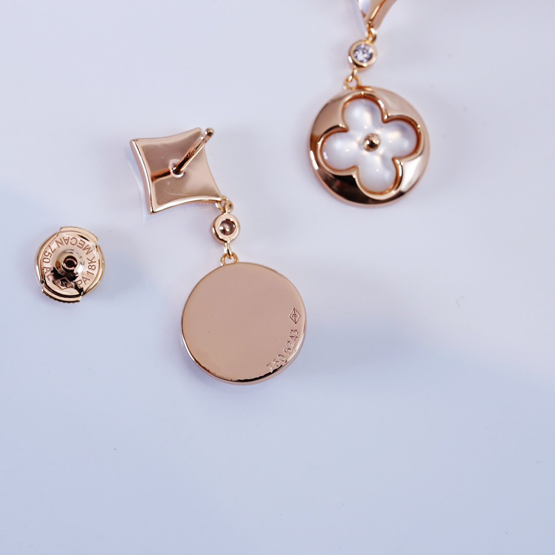 [BIJOUX]BOUCLES D'OREILLES PENDANTES EN OR ROSE ÉTOILE ET SOLEIL