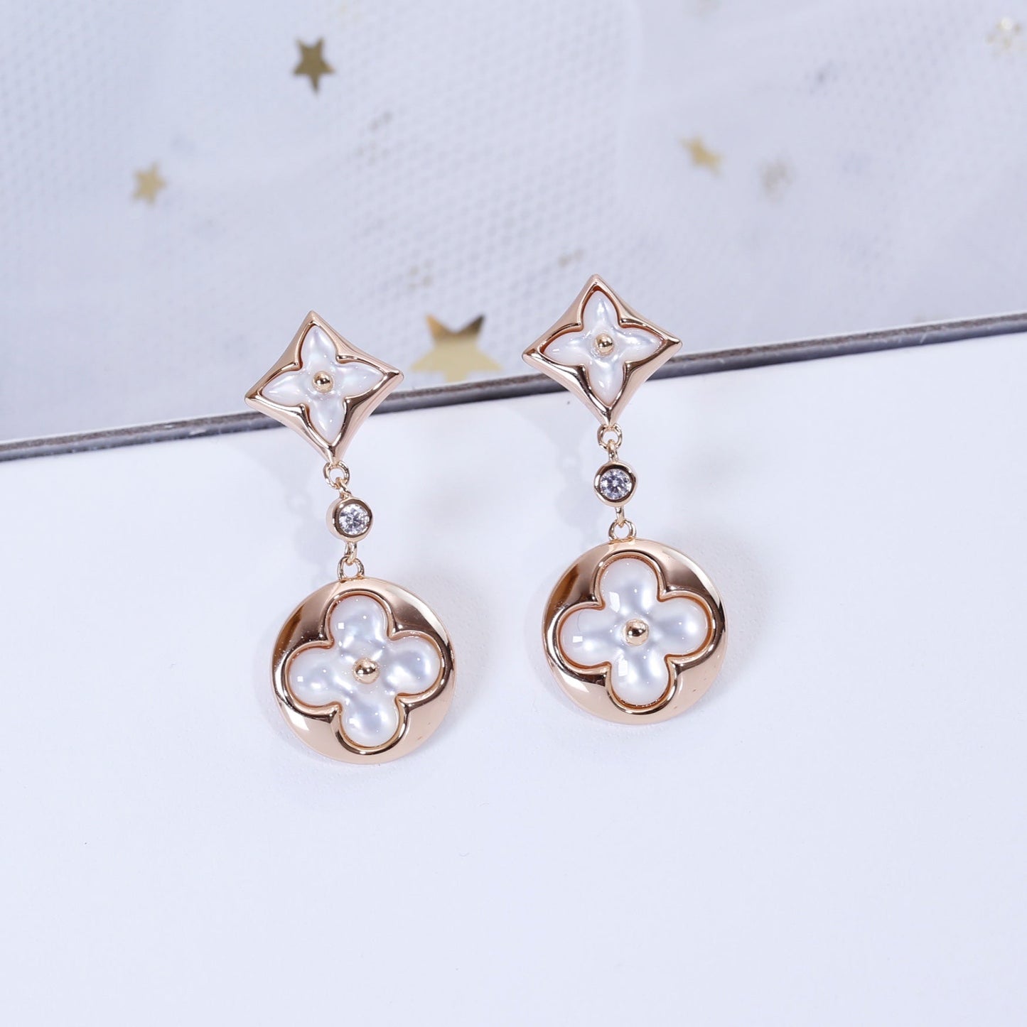 [BIJOUX]STAR AND SUN PINK GOLD MOP DROP EARRINGS