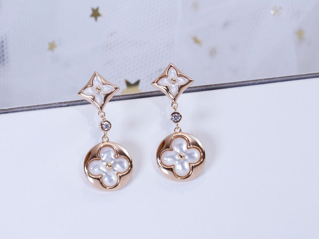[BIJOUX]BOUCLES D'OREILLES PENDANTES EN OR ROSE ÉTOILE ET SOLEIL