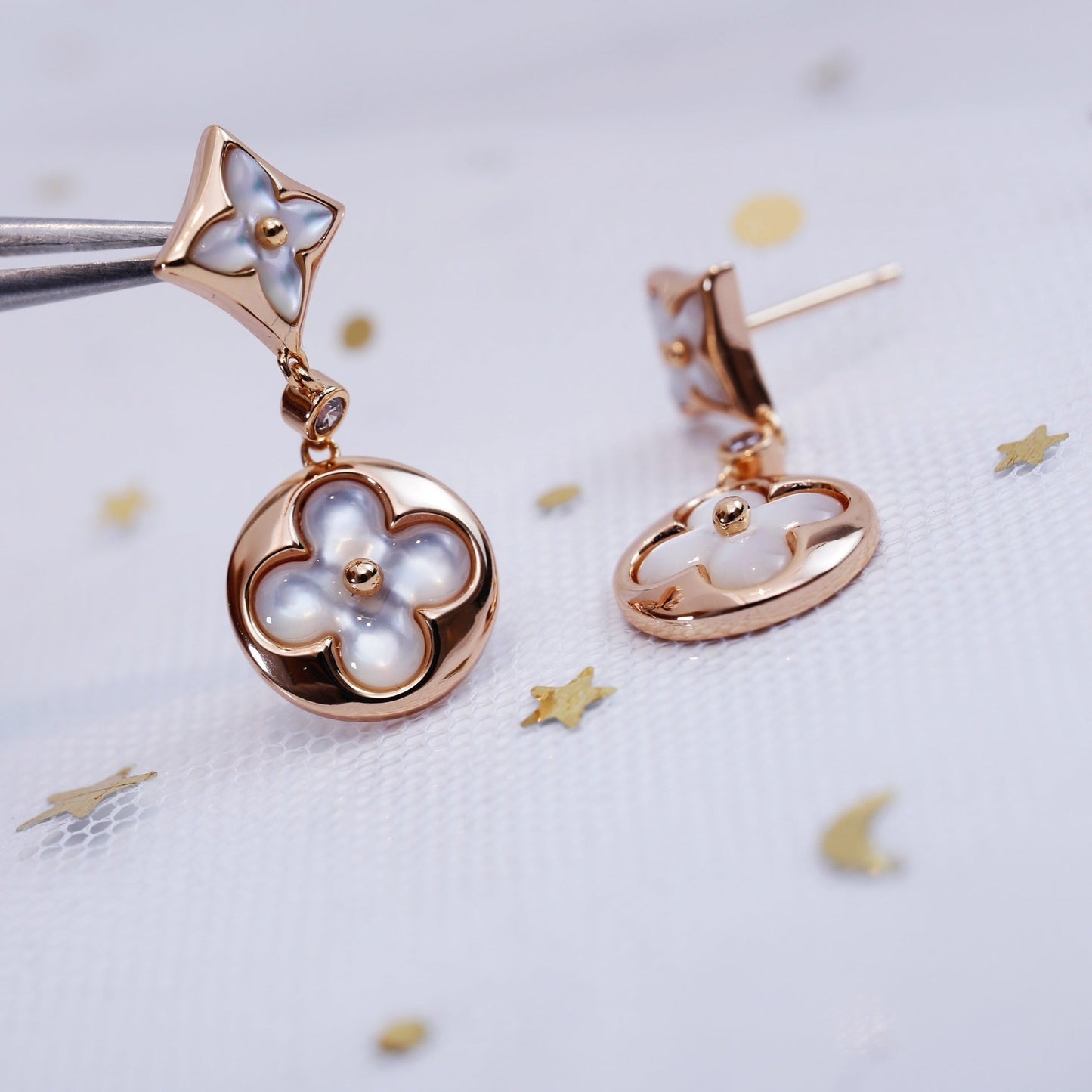 [BIJOUX]STAR AND SUN PINK GOLD MOP DROP EARRINGS