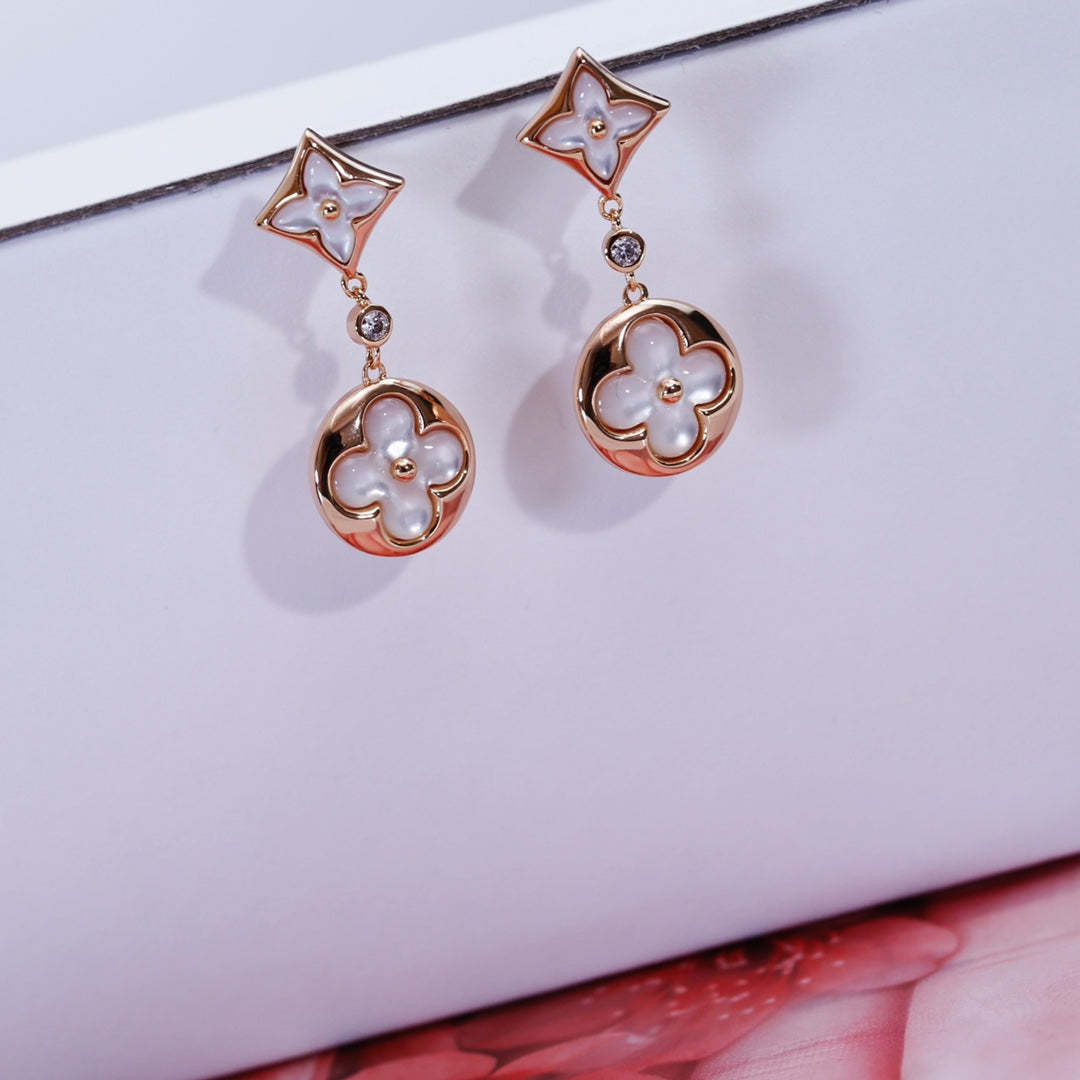 [BIJOUX]BOUCLES D'OREILLES PENDANTES EN OR ROSE ÉTOILE ET SOLEIL